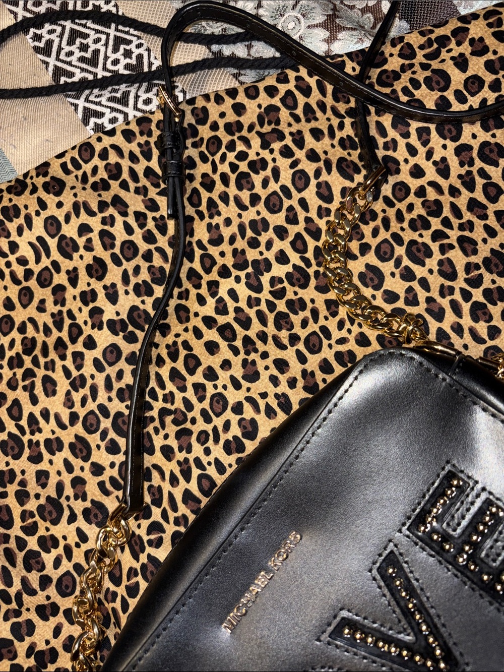 Michael Kors Black Leather 'LOVE' Studded Crossbody Bag with Gold Accents - Picture 13 of 13